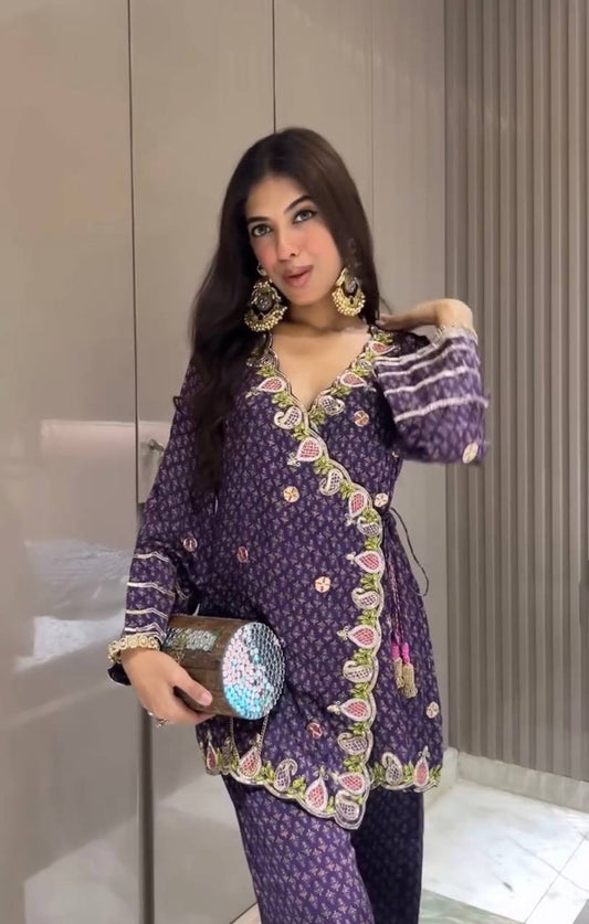 Designer Purple Color Embroidery Work Palazzo Suit