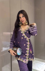 Designer Purple Color Embroidery Work Palazzo Suit