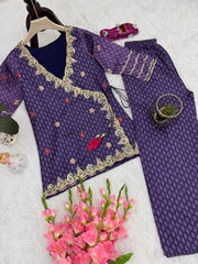 Designer Purple Color Embroidery Work Palazzo Suit
