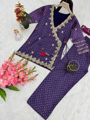 Designer Purple Color Embroidery Work Palazzo Suit