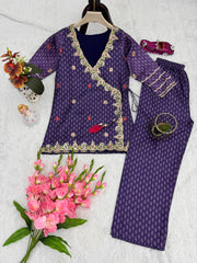 Designer Purple Color Embroidery Work Palazzo Suit