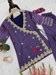 Designer Purple Color Embroidery Work Palazzo Suit
