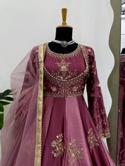 Lovely Wine Color Thread Work Anarkali Gown