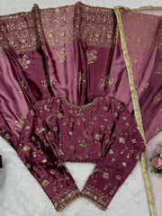 Lovely Wine Color Thread Work Anarkali Gown