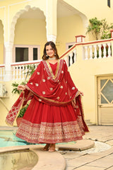 Lovely Red Color Embroidery Work Gown