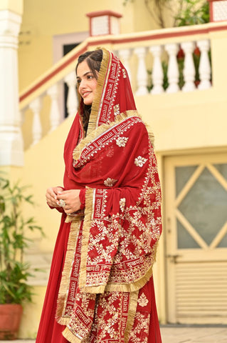 Lovely Red Color Embroidery Work Gown