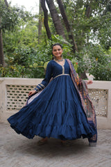 Ravishing Maroon Color V Neck Designer Gown
