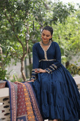 Ravishing Maroon Color V Neck Designer Gown