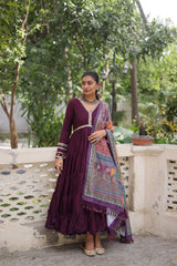 Ravishing Maroon Color V Neck Designer Gown