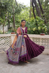 Ravishing Maroon Color V Neck Designer Gown