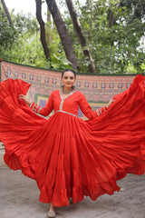 Ravishing Maroon Color V Neck Designer Gown