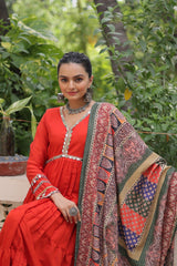 Ravishing Maroon Color V Neck Designer Gown