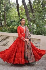 Ravishing Maroon Color V Neck Designer Gown
