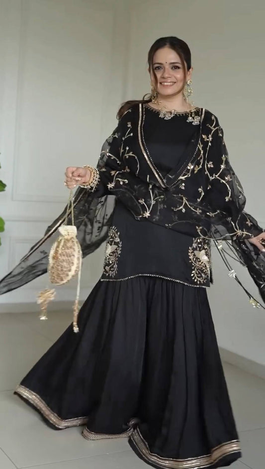 Innovative Black Color Sequence Work Sharara Suit