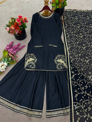 Innovative Black Color Sequence Work Sharara Suit
