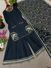 Innovative Black Color Sequence Work Sharara Suit
