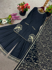 Innovative Black Color Sequence Work Sharara Suit