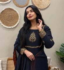 Glorious Black Color Embroidery Georgette Gown