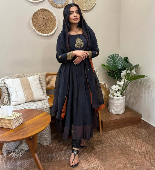 Glorious Black Color Embroidery Georgette Gown