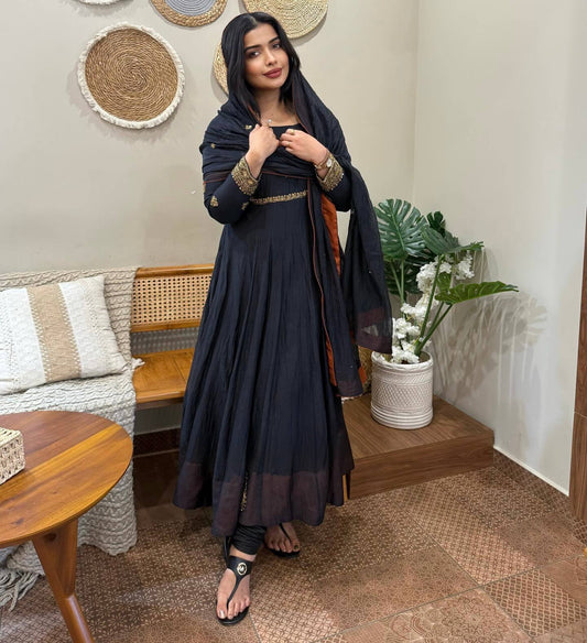 Glorious Black Color Embroidery Georgette Gown