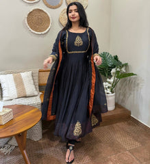Glorious Black Color Embroidery Georgette Gown