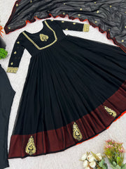 Glorious Black Color Embroidery Georgette Gown