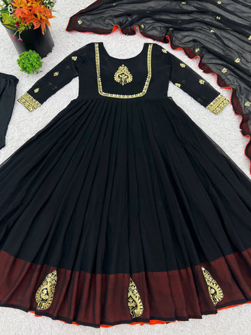 Glorious Black Color Embroidery Georgette Gown