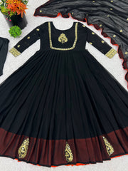 Glorious Black Color Embroidery Georgette Gown