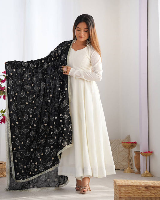 Alluring Black Black Color Vichitra Silk Work Anarkali Suit