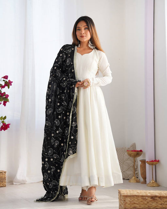 Alluring Black Black Color Vichitra Silk Work Anarkali Suit