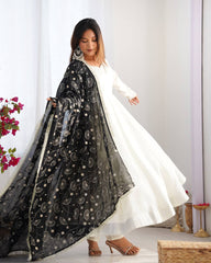 Alluring Black Black Color Vichitra Silk Work Anarkali Suit