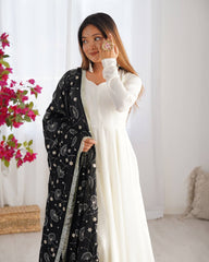 Alluring Black Black Color Vichitra Silk Work Anarkali Suit