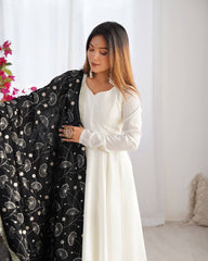Alluring Black Black Color Vichitra Silk Work Anarkali Suit