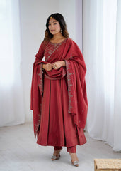 Ravishing Maroon Color With Beads Work Silk Anarkali Suit