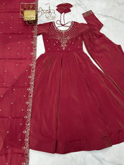 Ravishing Maroon Color With Beads Work Silk Anarkali Suit