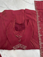 Ravishing Maroon Color With Beads Work Silk Anarkali Suit