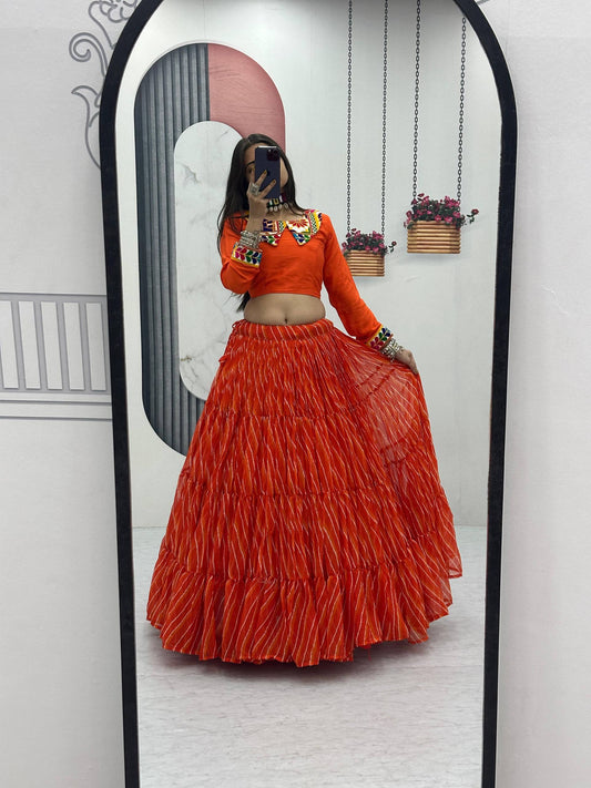 Orange Color Gamthi Work Lehenga Choli For Navratri Wear