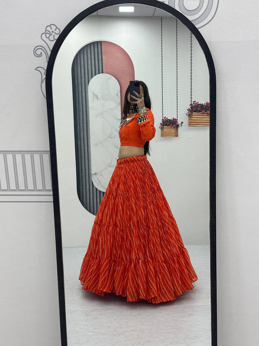 Orange Color Gamthi Work Lehenga Choli For Navratri Wear