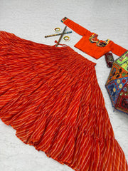 Orange Color Gamthi Work Lehenga Choli For Navratri Wear