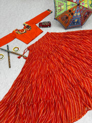 Orange Color Gamthi Work Lehenga Choli For Navratri Wear