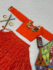 Orange Color Gamthi Work Lehenga Choli For Navratri Wear