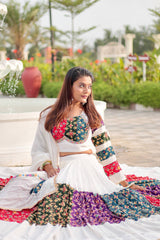 White Color Multi Color Lace Work Navratri Wear Lehenga Choli