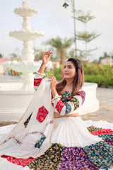 White Color Multi Color Lace Work Navratri Wear Lehenga Choli