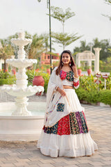 White Color Multi Color Lace Work Navratri Wear Lehenga Choli
