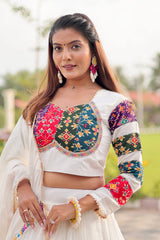 White Color Multi Color Lace Work Navratri Wear Lehenga Choli