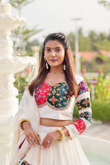 White Color Multi Color Lace Work Navratri Wear Lehenga Choli