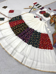 White Color Multi Color Lace Work Navratri Wear Lehenga Choli