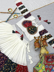 White Color Multi Color Lace Work Navratri Wear Lehenga Choli