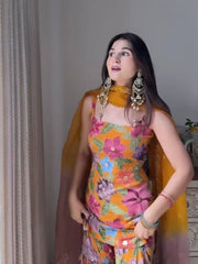 Attractive Mustard Color Digital Printed Sharara Suit
