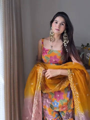 Attractive Mustard Color Digital Printed Sharara Suit